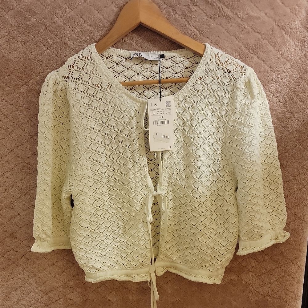 Zara Cream Knit Tie-Front Cardigan